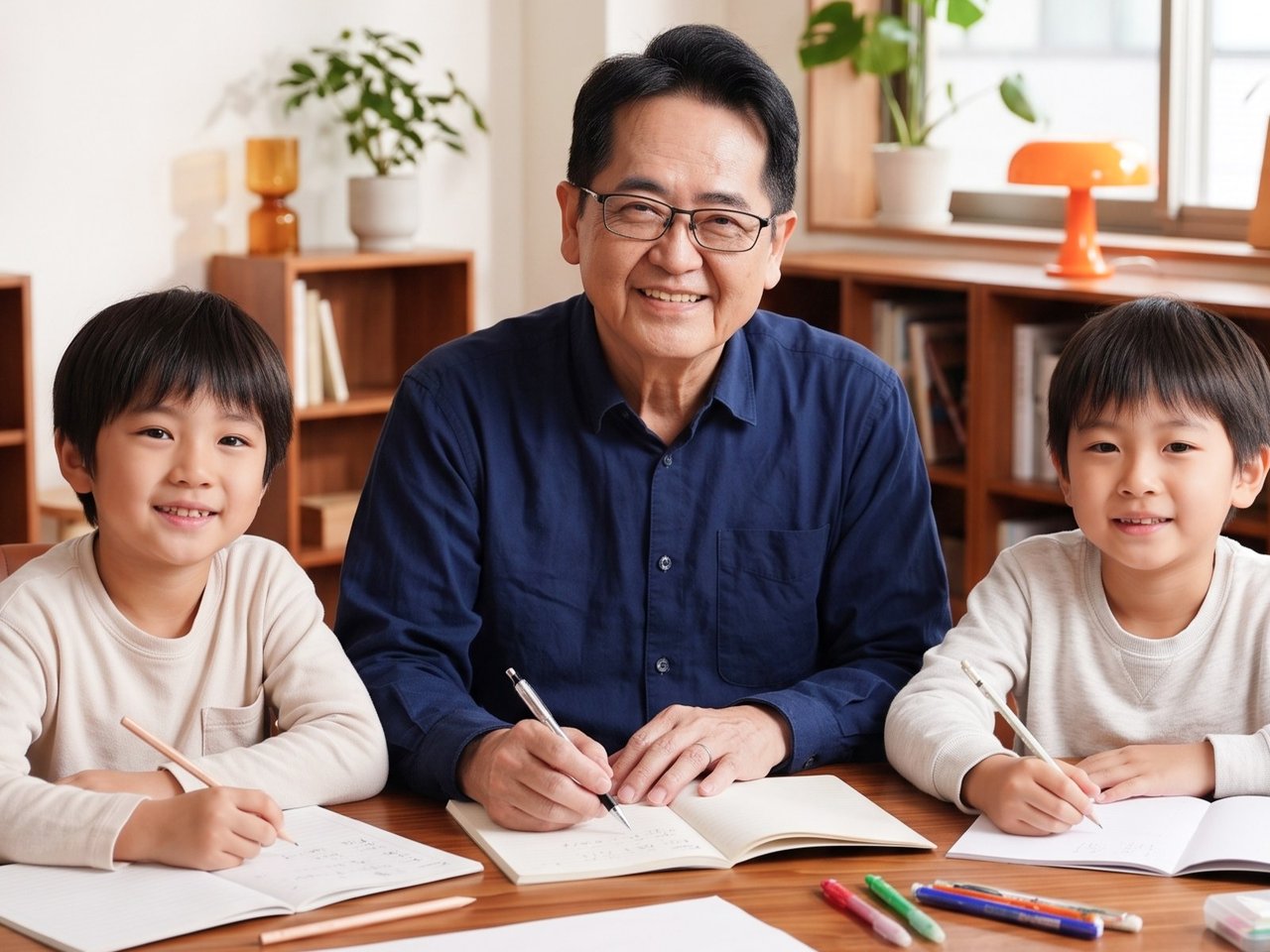 黃夏成與孩子們同桌