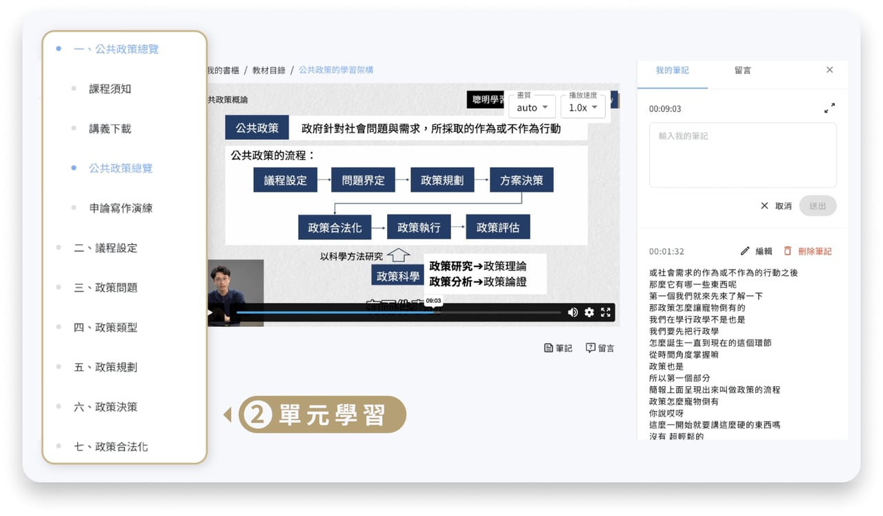 單元學習功能實際畫面