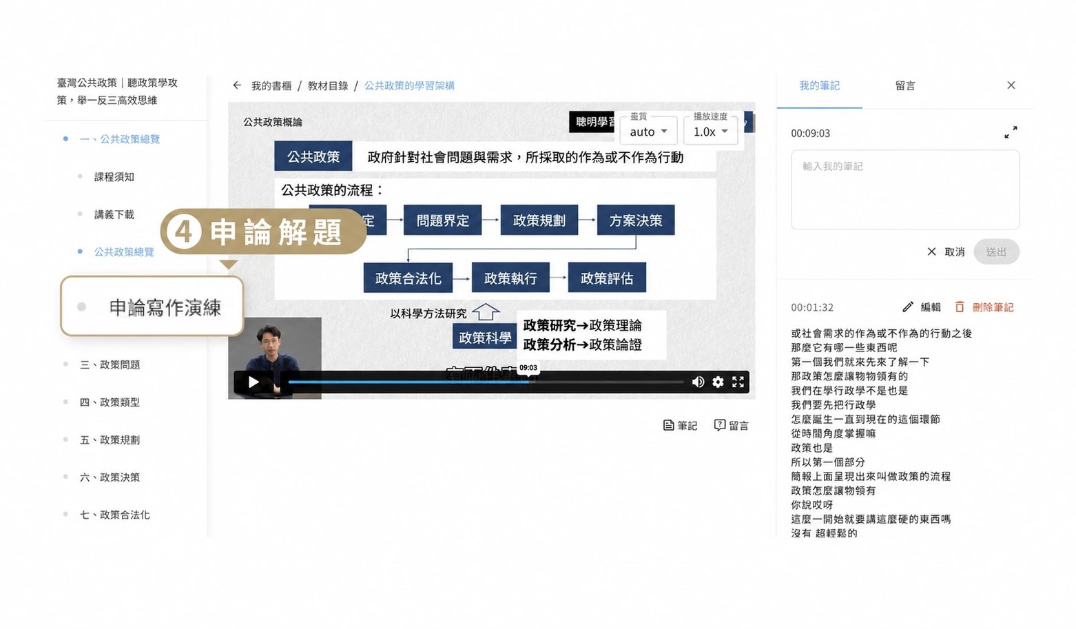 申論解題功能實際畫面