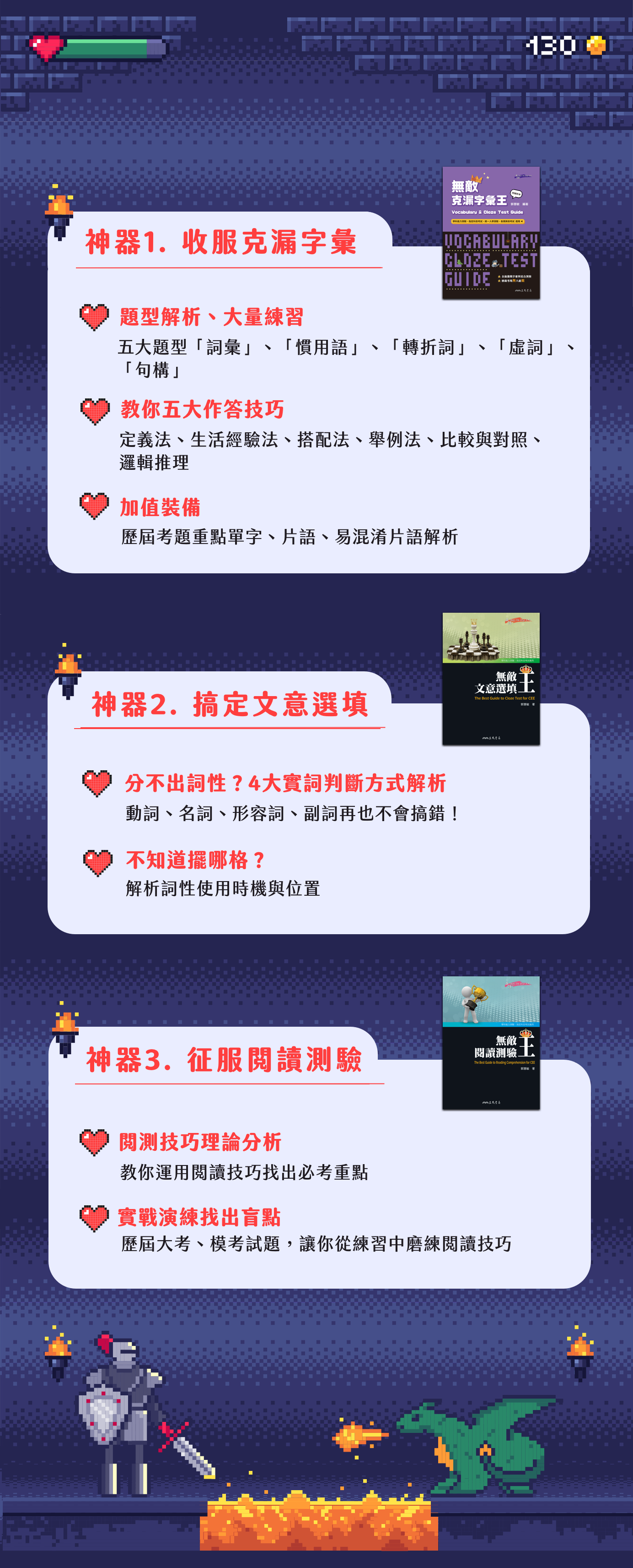 三民-無敵系列套組-題型分析+習題演練 - 1.收服克漏字彙 2.搞定文意選填 3.征服閱讀測驗